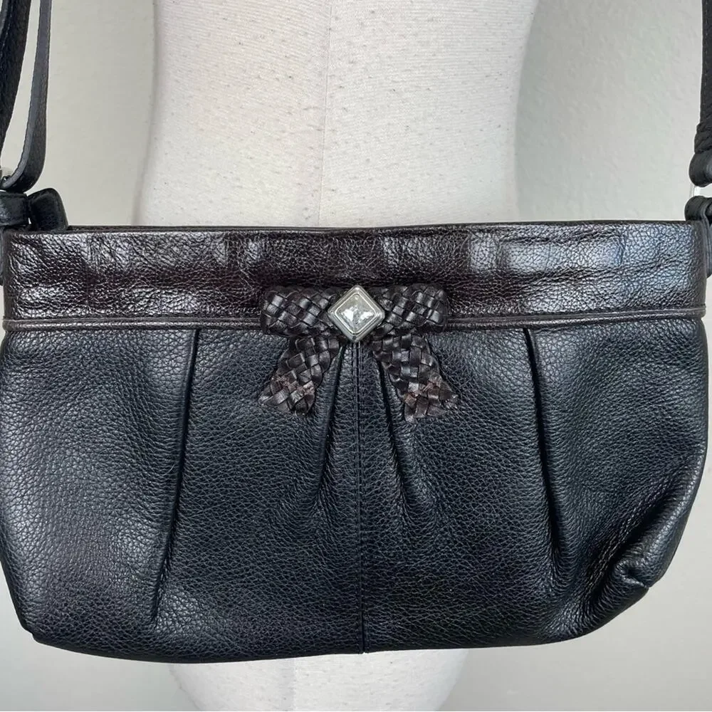 Brighton Brown Black Woven Bow Detail Crossbody Bag